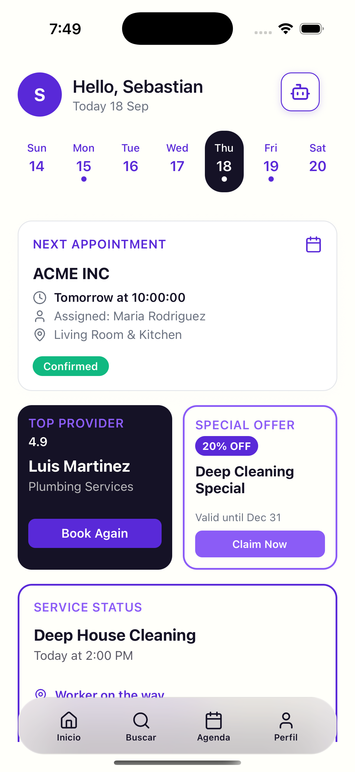 NIDO Customer Home Screen